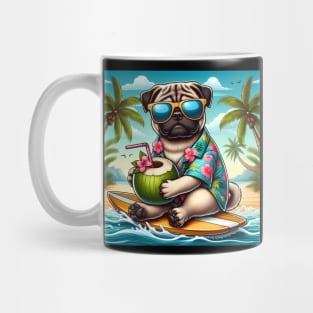 Funny Pug with Sunglasses on a Surf Board Mug